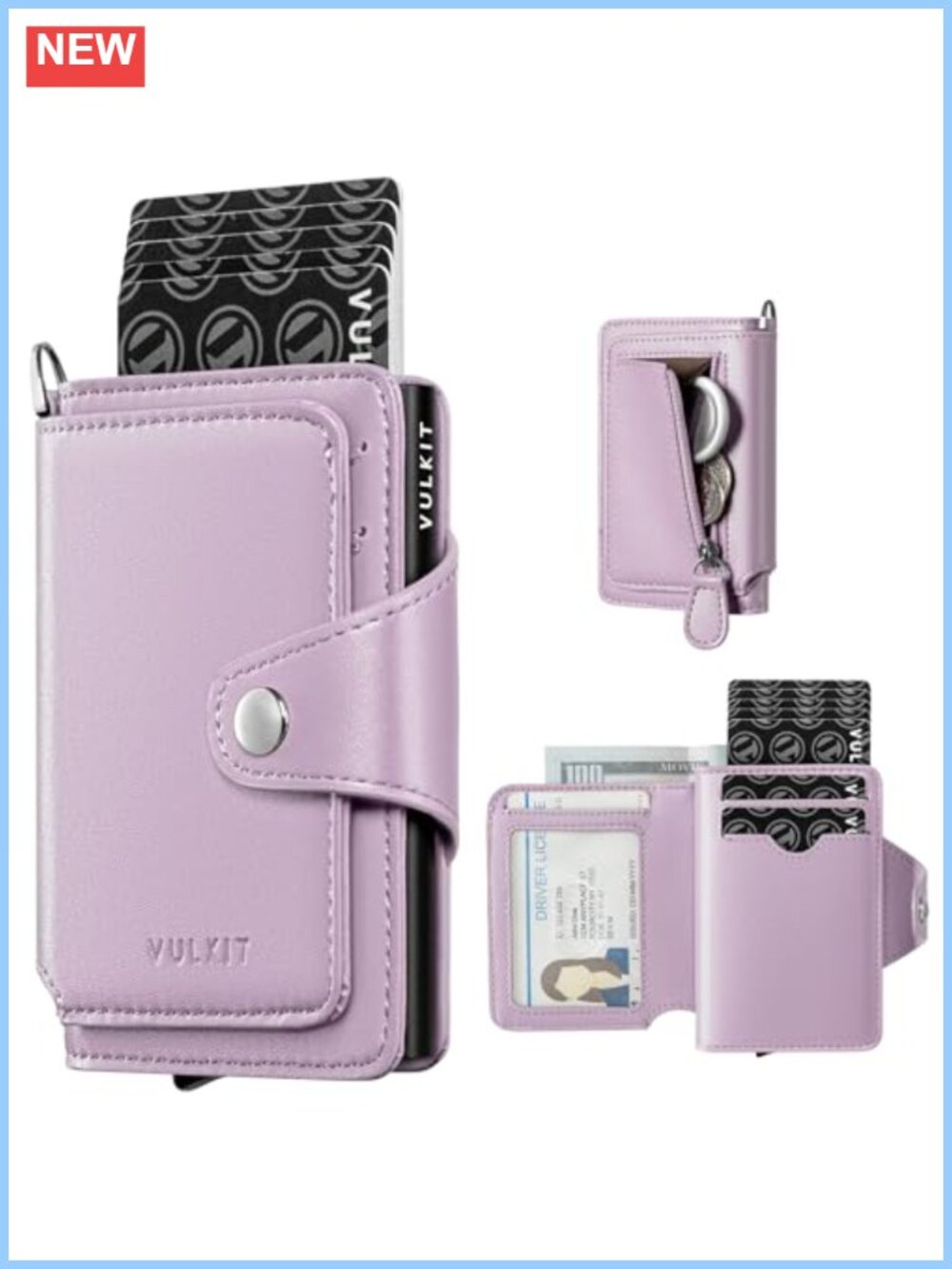 Pop Up Card Holder Wallet Vegan Leather RFID Blocking Zipper Coin Pocket ID